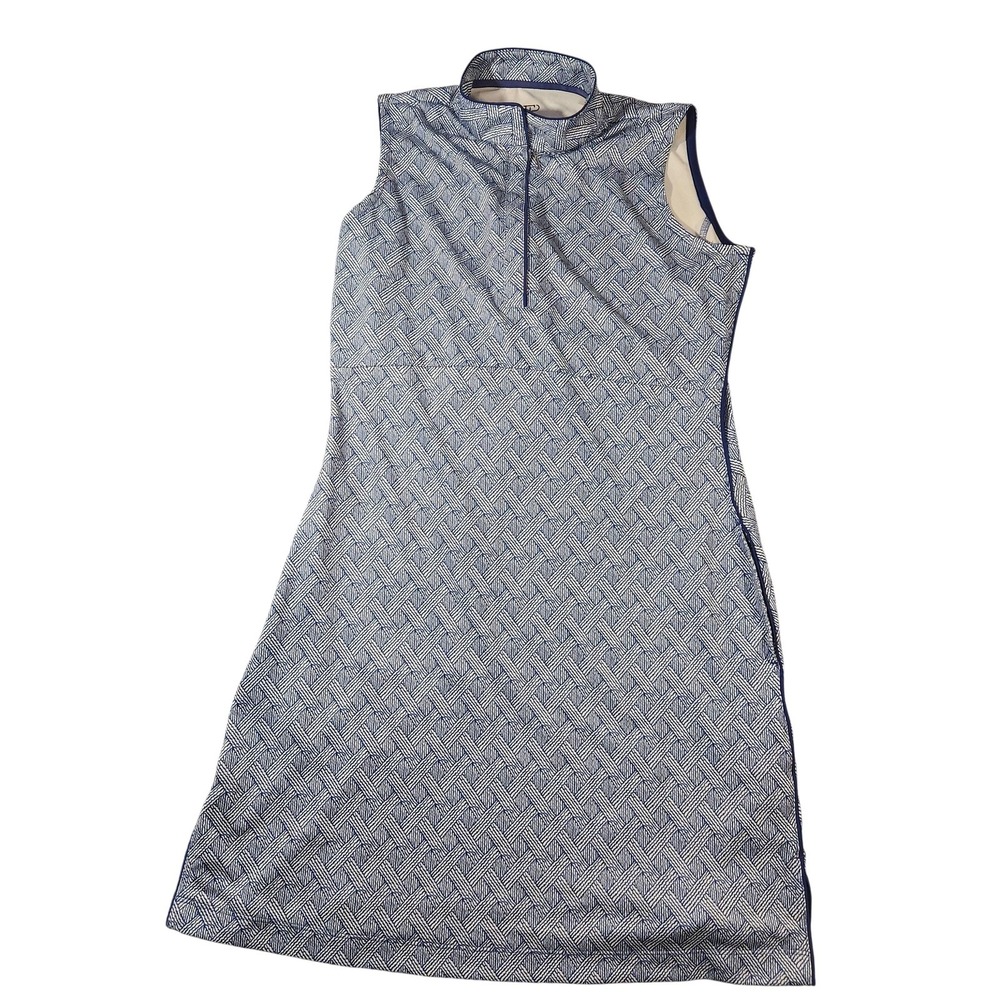 EP New York Dress Womens Small Blue Geometric Sleeveless Mock‎ Neck Golf Shift